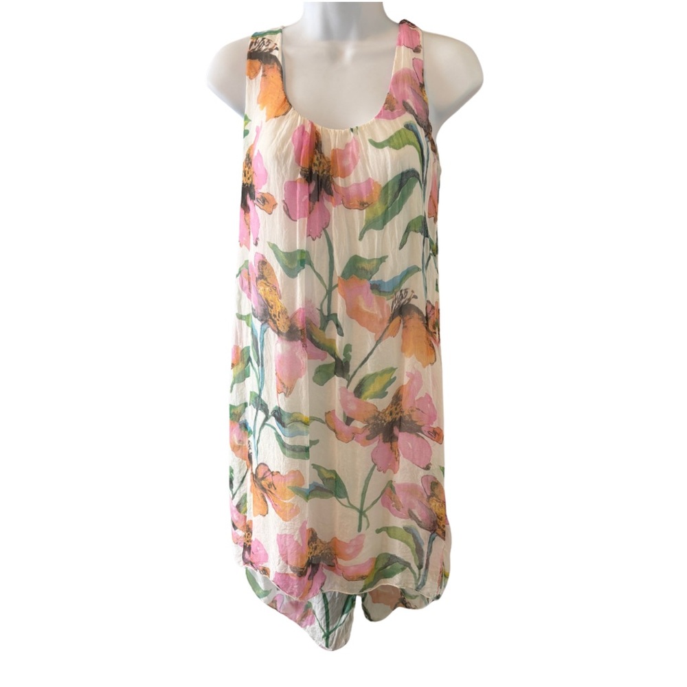 Elena Baldi 100% Silk Floral Handkerchief Hem Tunic / Dress Sz XS Resort Summer